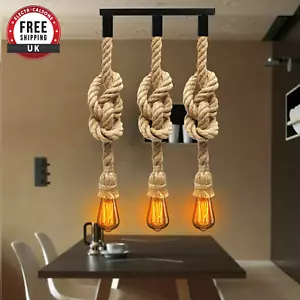Lámpara colgante retro colgante vintage luces racimo 3 cabezales cuerda techo cáñamo - Imagen 1 de 32