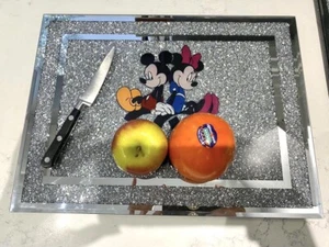 Crushed Diamond Chopping Board Mickey Minnie Crystal Filled Kitchen 30x40 cm - Picture 1 of 3