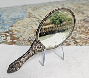 Antike Sterling Silber Handtasche Handspiegel Floral Repousse Petite 5" Vintage 925 - Bild 1 von 7