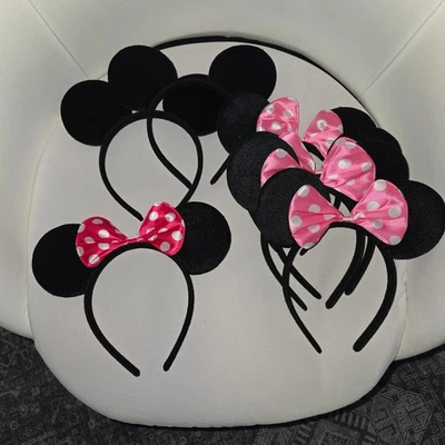 Lote de diadema orejas de Minnie Mouse rosa lunares moño negro orejas de ratón fiesta divertida Foto 1 de 4