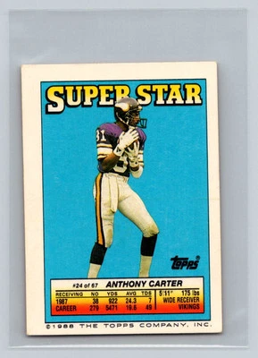 1988 Topps Stickers Super Star Backs #24 Anthony Carter Minnesota Vikings - Image 1 of 2