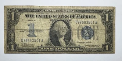 1934 $1 Dollar Silver Certificate Blue Seal Note “Funnyback” - Image 1 of 2