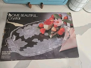 Nuevo Hogar Hermoso Cristal Rosa Perlas 13" Plato Oblongo para Servir WY001/349 - Imagen 1 de 5