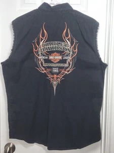 De Colección Harley Davidson Para Hombres L Rayas Llamas Negro Sin Mangas Chaleco Reventón Camisa - Imagen 1 de 11