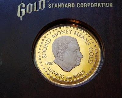 1980 USA 5 oz. GOLD STANDARD CORPORATION LUDWIG VON MISES PROOF -  CONRAD BRAUN - Image 1 of 2