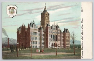 Postkarte um 1910 Salt Lake City Utah County Gebäude mit Siegel - Bild 1 von 2