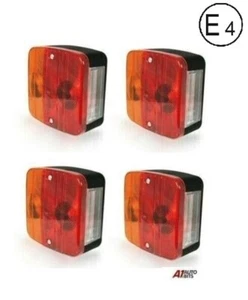 4x 12v Rear Tail Square Lights Lamps 4 Functions Trailer Caravan Truck Lorry E4 - Picture 1 of 6