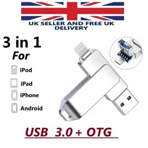USB Flash Drive Memory Stick for iPhone External Storage 3 in1 USB 3.0 512G 256G