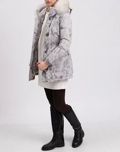 RRP €600 WOOLRICH Down Parka Jacket Size XS Grey Camouflage Fox Fur Trim Hooded - Picture 1 of 11