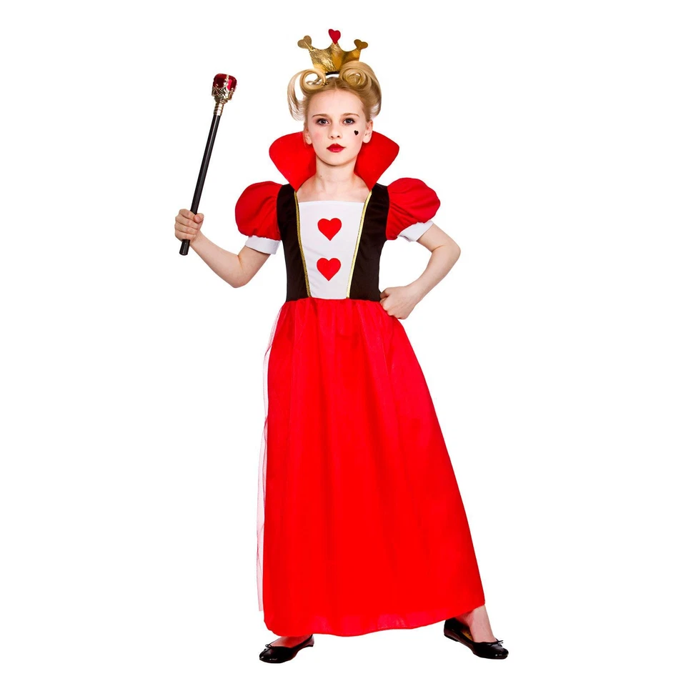 Girls Storybook Queen Fancy Dress Up Party Costume Halloween Child Outfit Hearts - Image 1 of 1