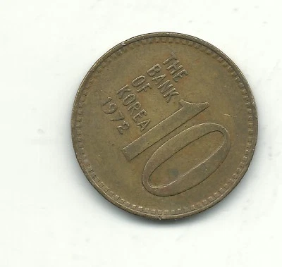 A VINTAGE HIGH GRADE XF 1972 SOUTH KOREA 10 WON COIN-OCT515 - Image 1 of 2