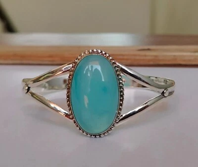 Brazalete y pulsera de calcedonia azul natural, brazaletes de plata de ley 925 para mujer Foto 1 de 4