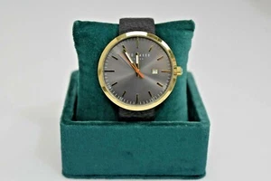 Nuevo Reloj Ted Baker Cuero Negro Oro Amarillo IP SS Esfera Gris 10031562 $185 - Imagen 1 de 5