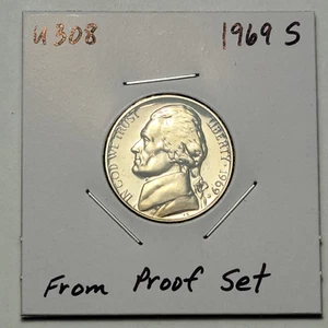 1969 S US Uncirculated 5 Cents Jefferson Nickel UNC From Proof Set U308 - Picture 1 of 5