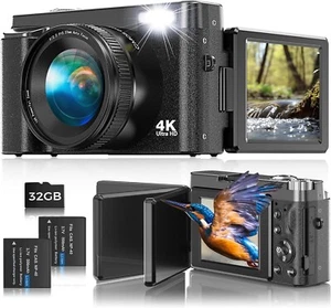 4K Digital Camera for Photography, Autofocus 48MP Vlogging Camera with 32GB Card - Picture 1 of 8