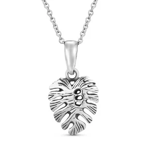 Nature Inspired Monstera Plant Leaf Sterling Silver Pendant Necklace - Picture 1 of 6