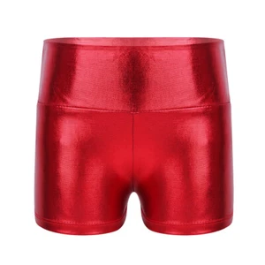 Kids Girls Dance Shorts Shiny Metallic Gymnastics Hip Hop Bottoms Sports Trunks - Picture 1 of 56