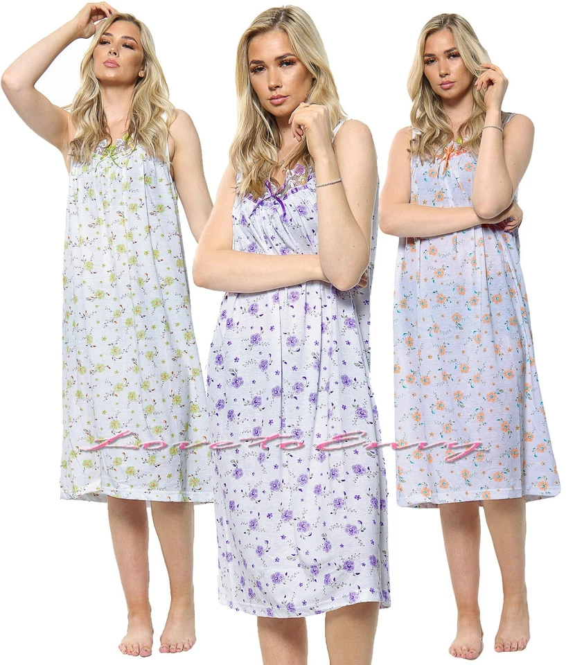 100% Cotton Sleeveless Nightie Ladies Lace Trim Night Dress Nightgown Nightie. - Image 1 of 1