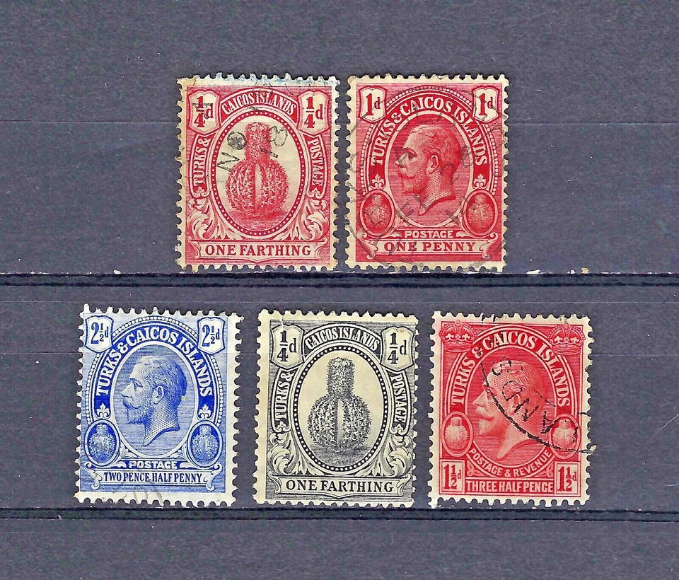 Turks & Caicos 1911-1928 #24, 26, 28, 44, 62 surtido usado Foto 1 de 1