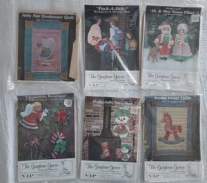 Set 6 Vintage Gingham Goose STEPPMUSTER - NEU Weihnachtsmann, Rucksack, Schneemann Pferd Sue - Bild 1 von 7