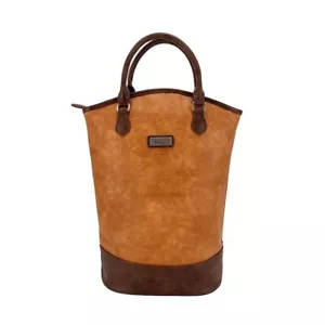 Sachi 2 Bottle Wine Tote Bag Insulated Carrier Purse Handbag Faux Leather - Tan - Picture 1 of 5