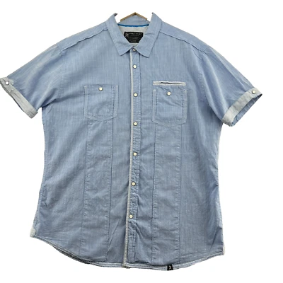 Camisa informal de manga corta a presión azul liso Marc Ecko para hombre talla XL Foto 1 de 4