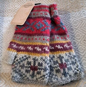 Alpaka fingerlose Handschuhe Fleece gefüttert bunt rot grau grün blau weinrot Onesize - Bild 1 von 4