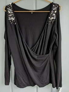 Lafayette 148 Damen XL Wickelshirt Perlen Cold Shoulder Top Schwarz Extra Large - Bild 1 von 11