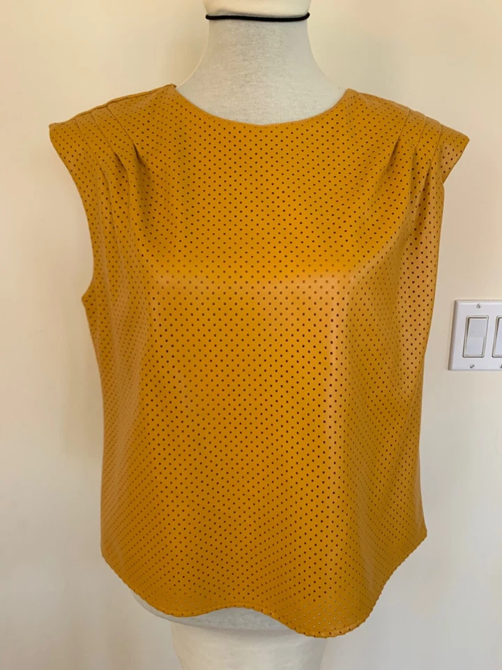 NWT Marc New York Womens Juniors Yellow Leather Laser Cut Tunic Blouse Top Sz M - Image 1 of 4