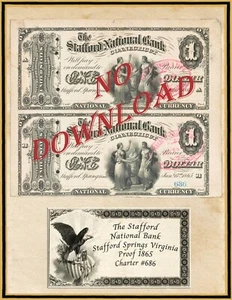 COPY 1865 Proof $1 Stafford Natl Bank Stafford Springs  Connecticut #686 - Picture 1 of 1