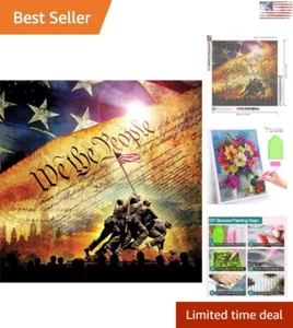 Full Round Diamond Painting Kit - Army America Flag - DIY - 11.8x11.8 Inch - Picture 1 of 9
