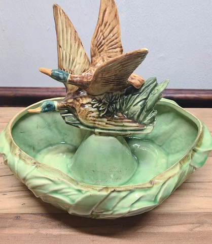 Rare McCoy Mallard Ducks In Flight Over Pond Planter Mint BIN Cover