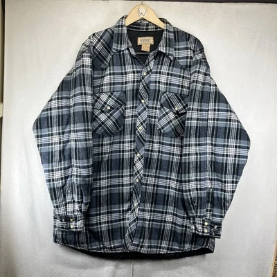 Vintage 90s Mens XL Plaid Quilted Shirt Jacket Dark Flannel Pearl Snap Shaket - Image 1 of 4