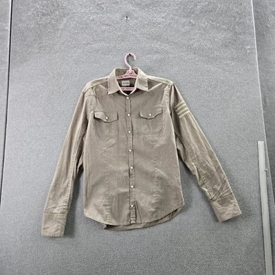 Diesel Men Button Up Shirt L Khaki Pearl Snap Western Long Sleeve Twill - Image 1 of 4