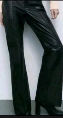 Black Authentic 100% Geniue Leather Boot Cut Pants Size 4 Ann TAYLOR - Image 1 of 4