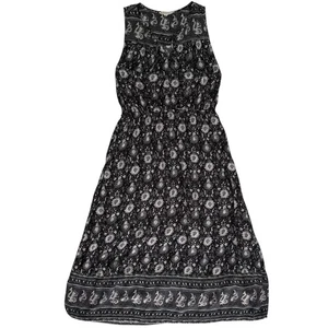 Lucky Brand Boho Midi Dress Sz Medium Black White Floral Lined Sleeveless Casual - Picture 1 of 20