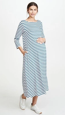 Hatch Maternity Women’s THE MARINA DRESS Ivory/Blue Stripe $178 NEW - Image 1 of 4