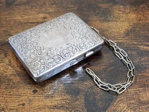 Antique Monogrammed German Silver Wrist Purse w/ Compact Coin Holder - Picture 1 of 3