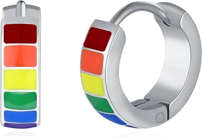 Ohrringe Edelstahl Regenbogen Creolen Knorpel Huggie Männer Ohrstecker Ohrringe  - Bild 1 von 4