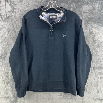 Barbour Cotton Stretch Beckhill Rothley 1/4 Zip Pullover Navy Blue Large Men's - Image 1 of 4