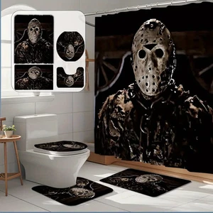 Jason Voorhees Cortina de Ducha Horror Set Alfombra de Baño Tapa de Inodoro Cubierta Decoración - Imagen 1 de 1