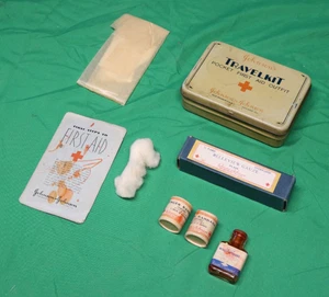 Vintage 1940's 1950's Johnson & Johnson Pocket First Aid Travel Kit Metal Auto - Picture 1 of 10