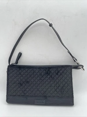 ¡Nuevo! Vera Bradley Terciopelo Acolchado Negro Rojo Púrpura Pequeño Bolso sin asas Cartera Cremallera Foto 1 de 4