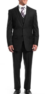 Nautica Mens Modern fit 2 Piece Suit 40L 34 Waist Black Striped Stretch New NWT - Picture 1 of 6