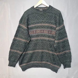 Vtg St Michael Men's Sweater Large Green Multi Fair Isle Chunky Knit Crew Cozy - Picture 1 of 8