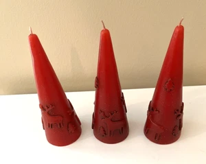 Weihnachten Kegelförmige Wachskerzen rot unbenutzt 3er Set Ständer 6" Rentier Akzent - Bild 1 von 4
