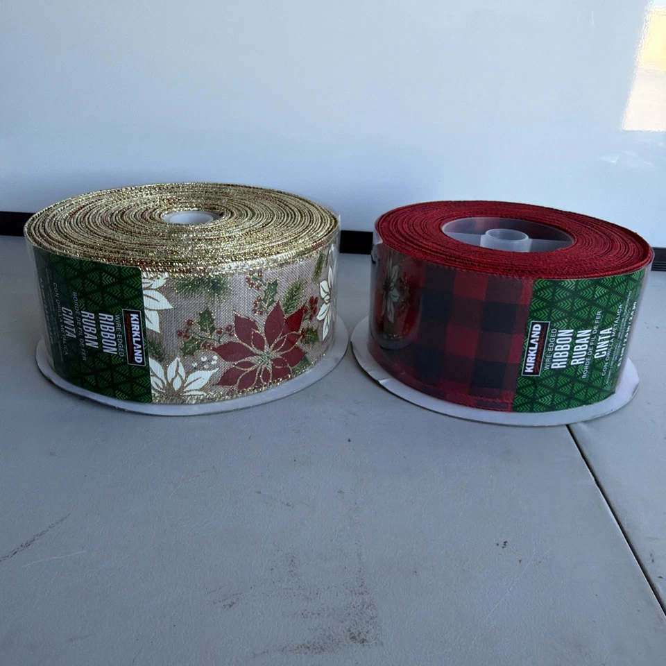Cinta con bordes de alambre Kirkland Signature 50 yardas X 1,5 pulgadas rojo Navidad Foto 1 de 2
