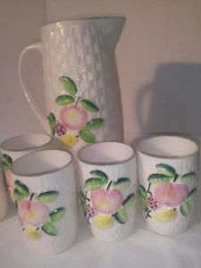 Napcoware Juice 7 piece set. Ceramic Fruit design Pitcher 6 cups JAPAN flaw - Picture 1 of 8