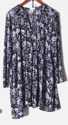 Charming Charlie Womens Large Tunic Dress Floral Black & White Boho Maternity - Image 1 of 4