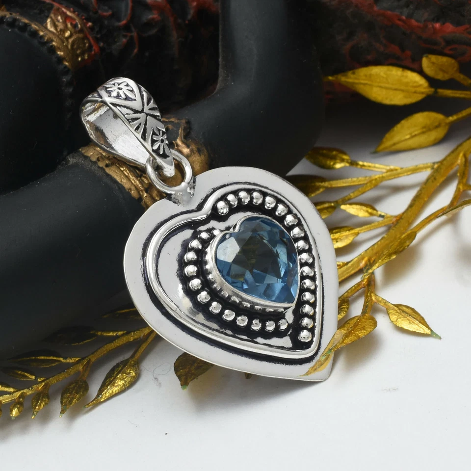 Valentine's Gift Iolite Topaz Gemstone 925 Sterling Silver Handmade Pendant 2.2" - Image 1 of 4